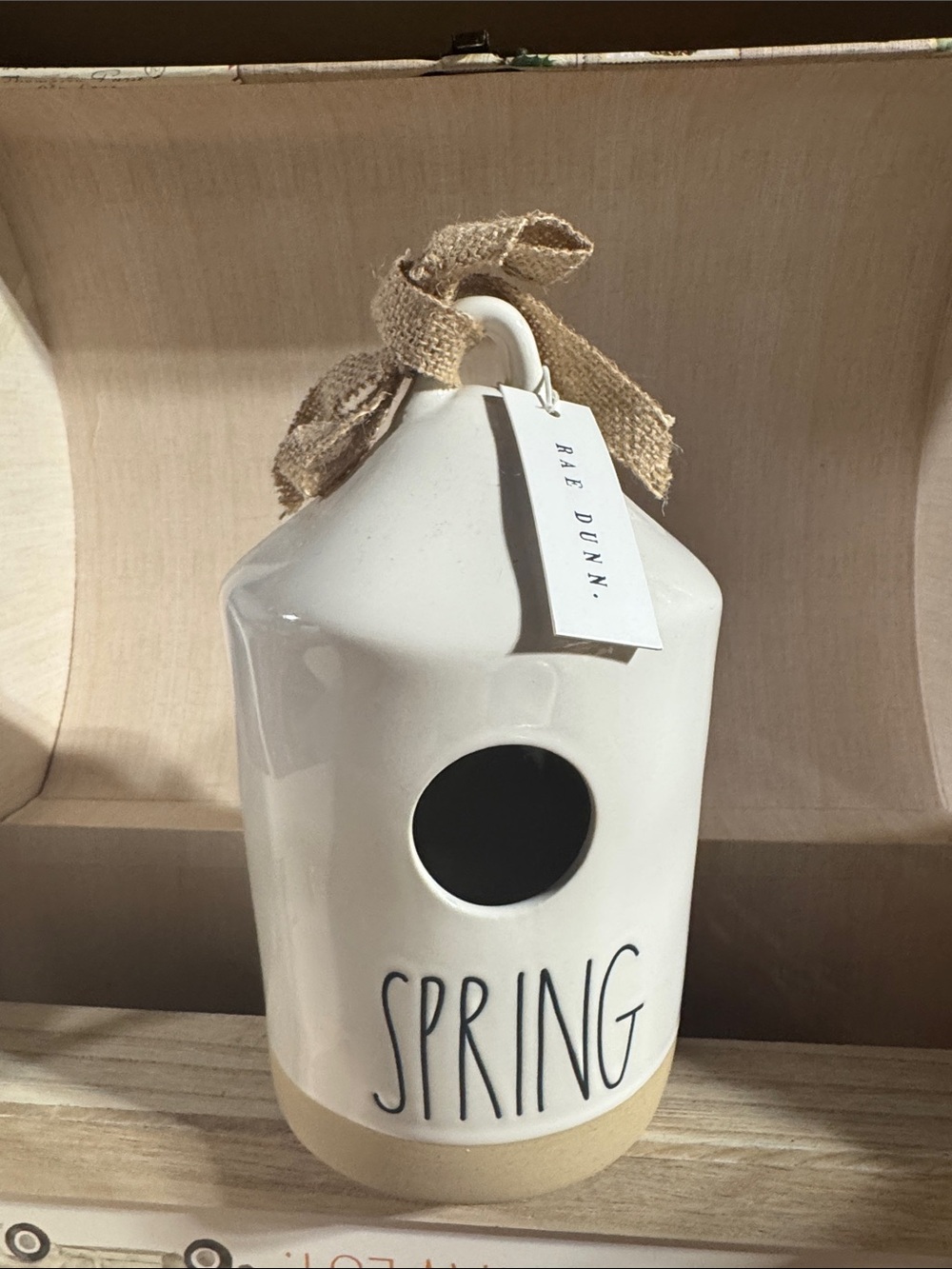 Rae Dunn Cream and tan Ceramic 'SPRING' Birdhouse
